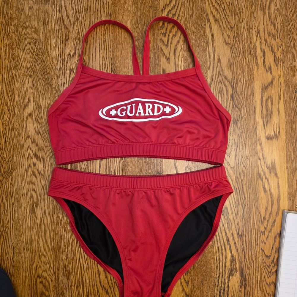 Lifeguard M Red 2 Piece Bikini Set Guard Graphic Sporty Swimsuit Womens Uniform